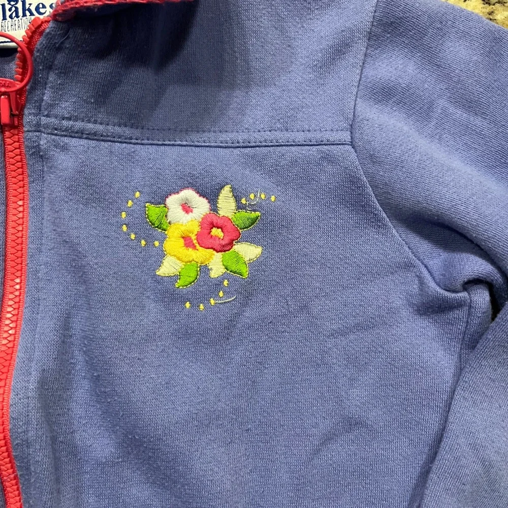Great Lakes Recreation Kids‎ Fleece Jacket Periwinkle Blue Floral Zip Up Size 6X